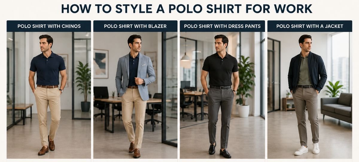 polo shirt with blazer and chinos business casual outfit