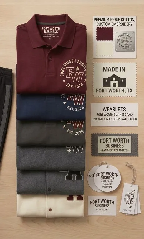 Bulk corporate polo shirt order manufactured for a Fort Worth business