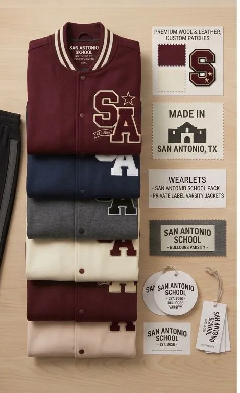 Bulk varsity jacket order manufactured for a San Antonio school