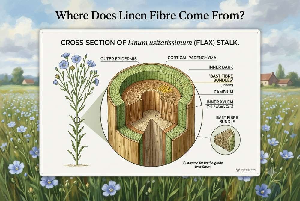 Cross-section of a flax stalk showing the inner bark layer