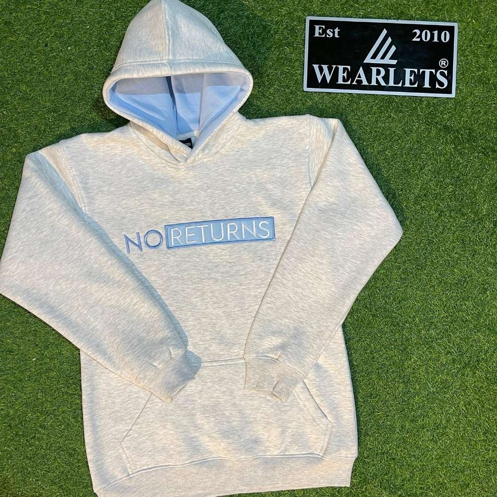 Grey colour hoodie with embroidered chest logo — fashion brand order Wearlets