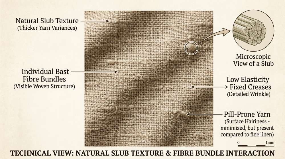 Close-up of woven cloth showing a natural slubbed texture