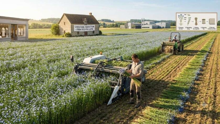 Flax field grown for linen fibre production