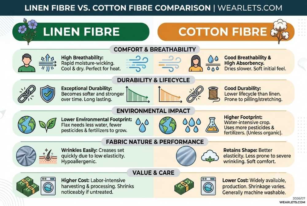 Comparison chart of linen fibre versus cotton fibre