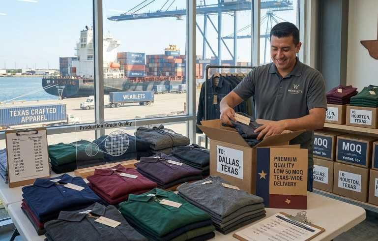 Premium bulk clothing manufactured for Texas brands — Wearlets private label production