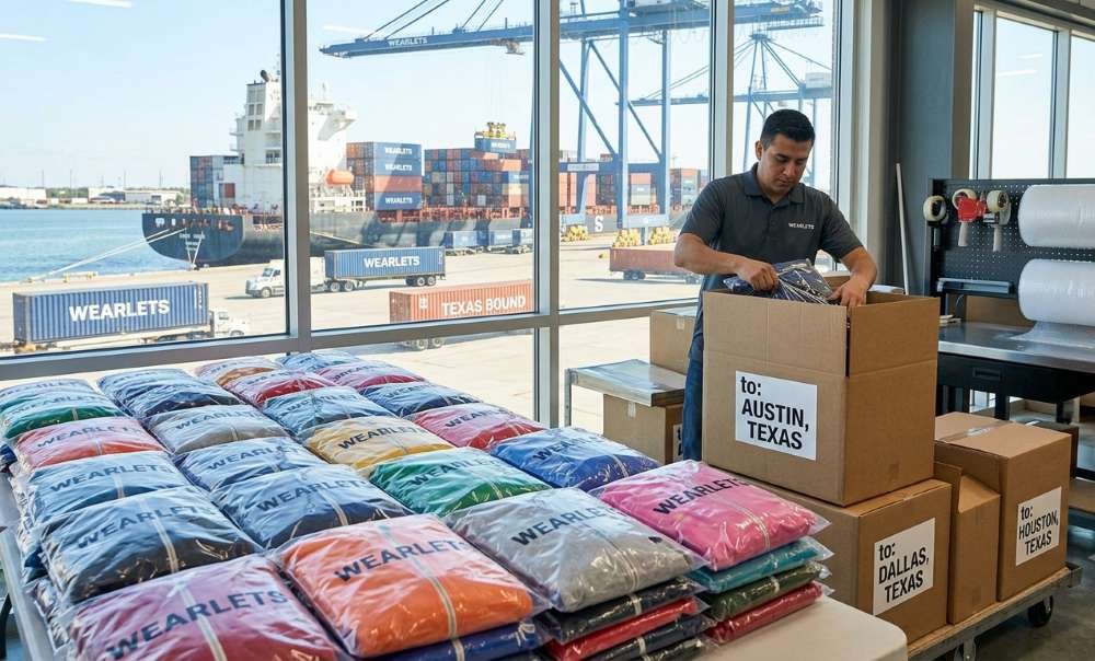 Wearlets ships bulk custom apparel to every major Texas city — trusted wholesale clothing supplier