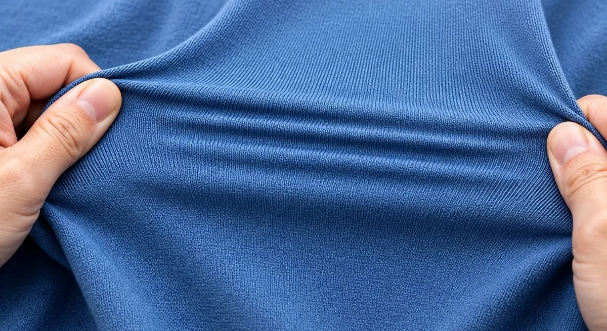 Close-up of elastane blend fabric stretching to show elasticity and recovery