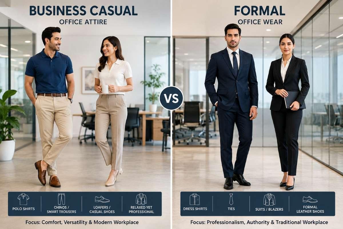 business casual office attire compared with formal office clothing